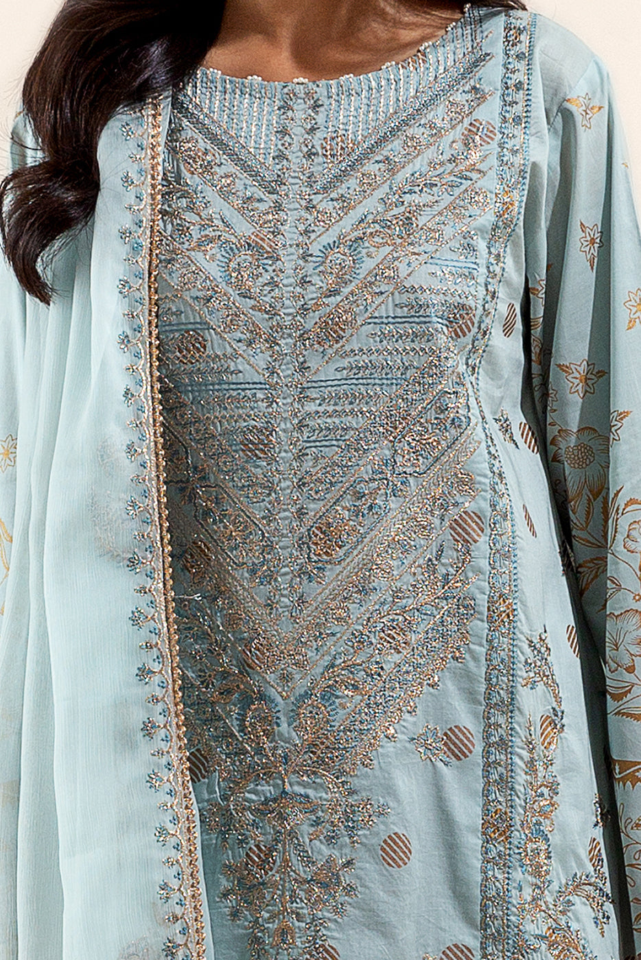 3 PIECE EMBROIDERED LAWN SUIT-ARCTIC AURORA (UNSTITCHED)