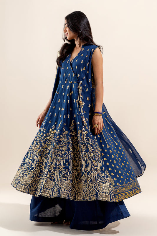 3 PIECE EMBROIDERED LAWN SUIT-MYSTIC BLUE (UNSTITCHED)