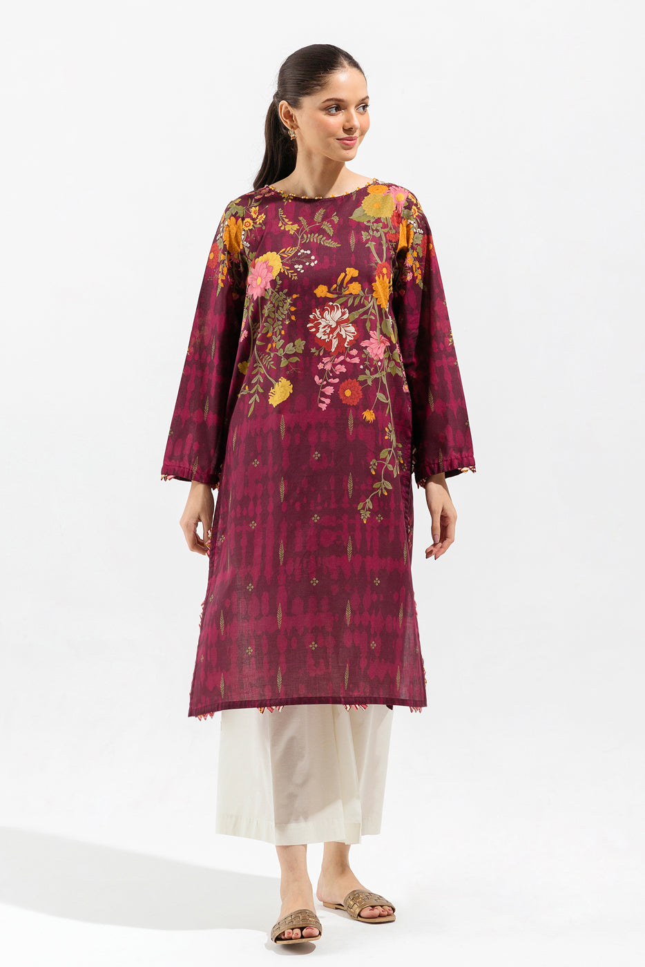 1 PIECE - PRINTED LAWN SHIRT - SANGRIA BLOOM