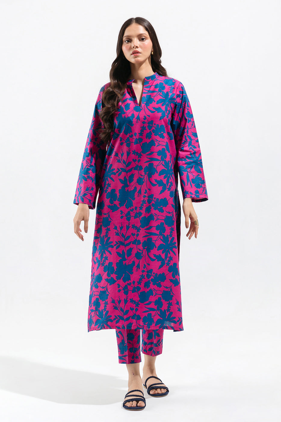 2 PIECE - PRINTED LAWN SUIT - FUSCHIA SILHOUETTE