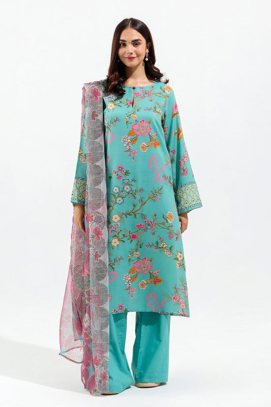3 PIECE - PRINTED VISCOSE SUIT - TURQOISE CHARM (UNSTITCHED)