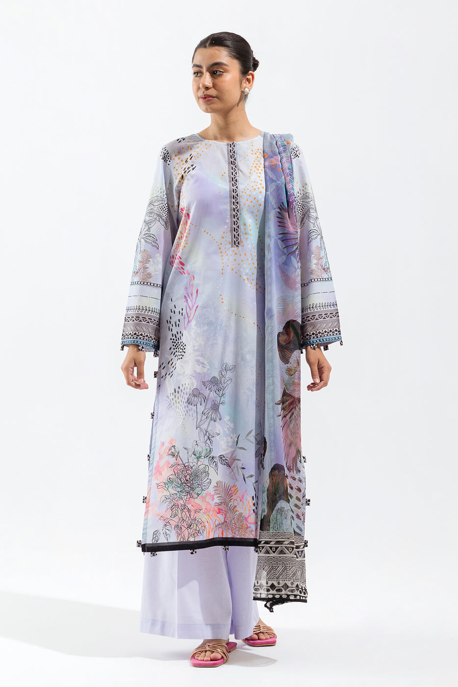 3 PIECE - PRINTED LAWN SUIT - PASTEL WHISPER