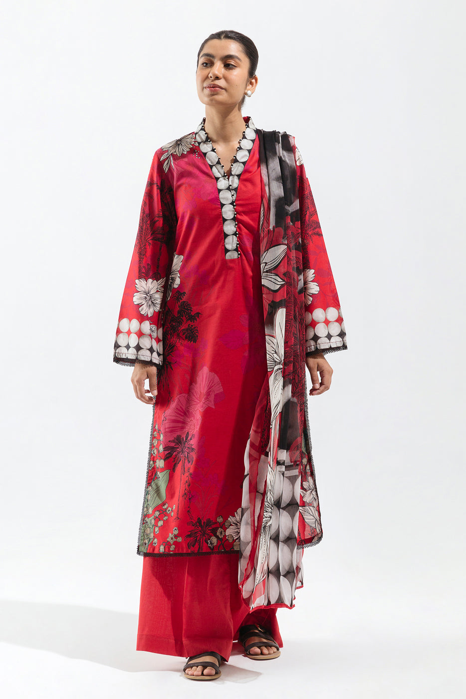 3 PIECE - PRINTED LAWN SUIT - SCARLET BOUQUET