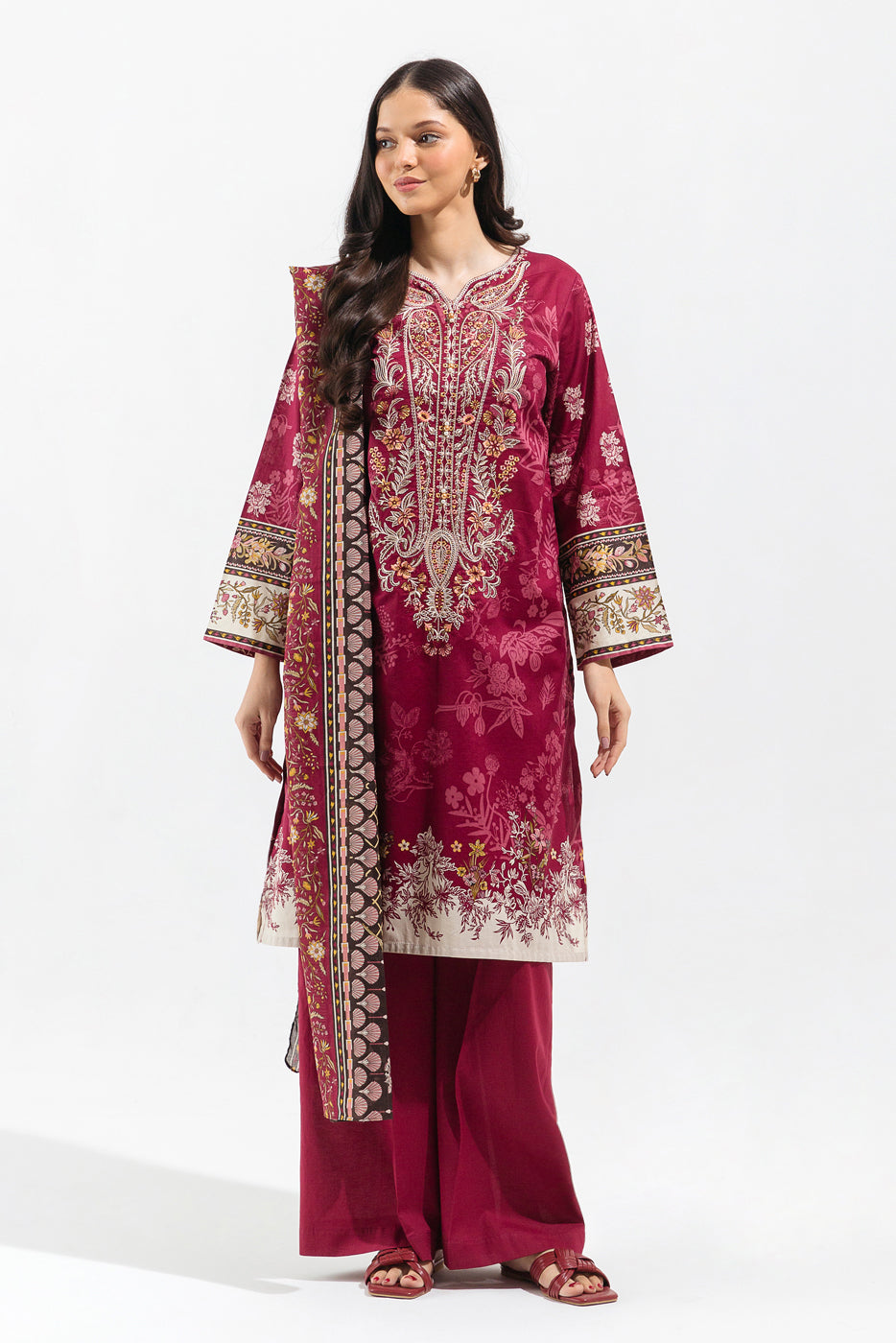 3 PIECE - EMBROIDERED LAWN SUIT - CARDINAL VINES