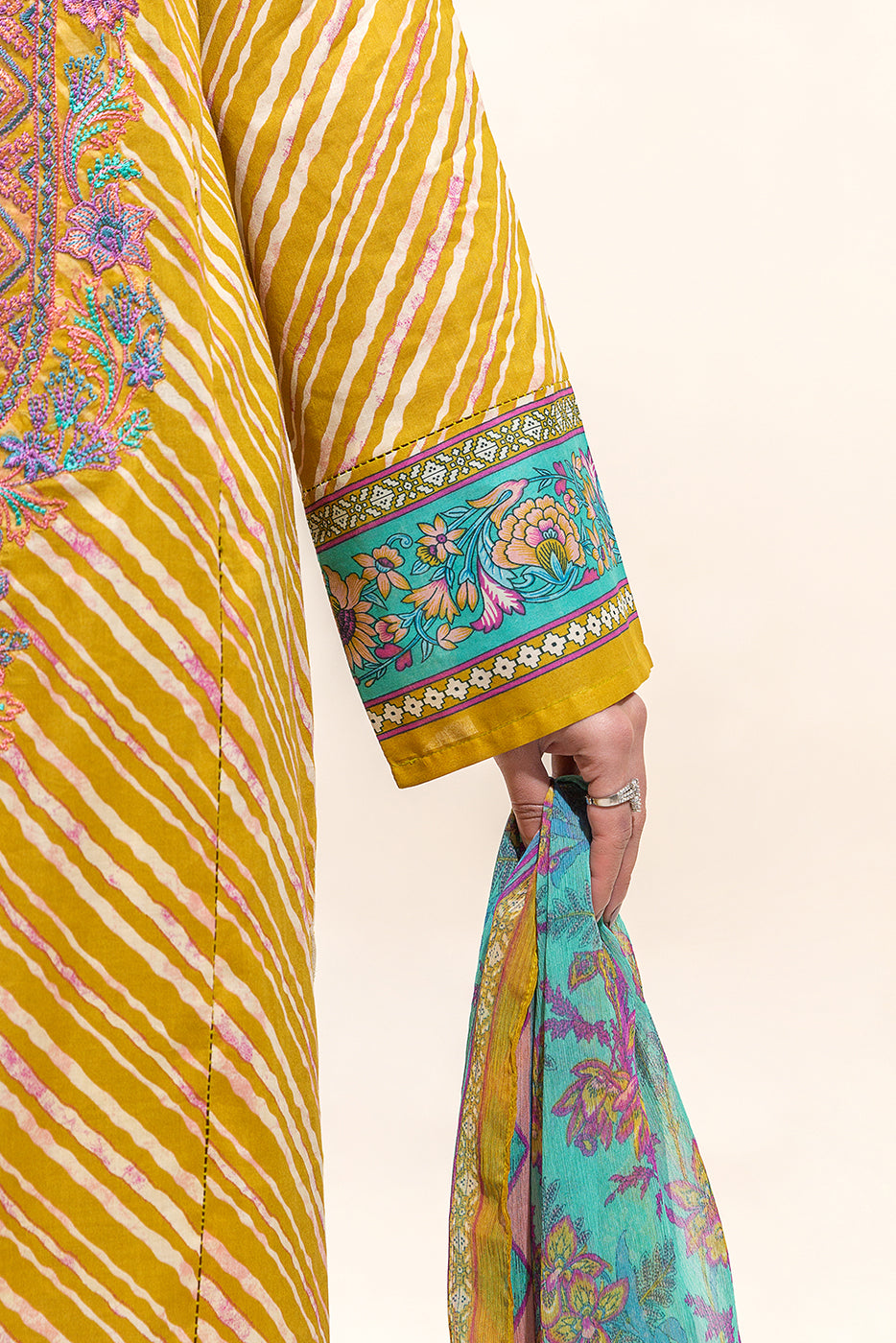 3 PIECE - EMBROIDERED LAWN SUIT - VIVID MUSTARD (UNSTITCHED)