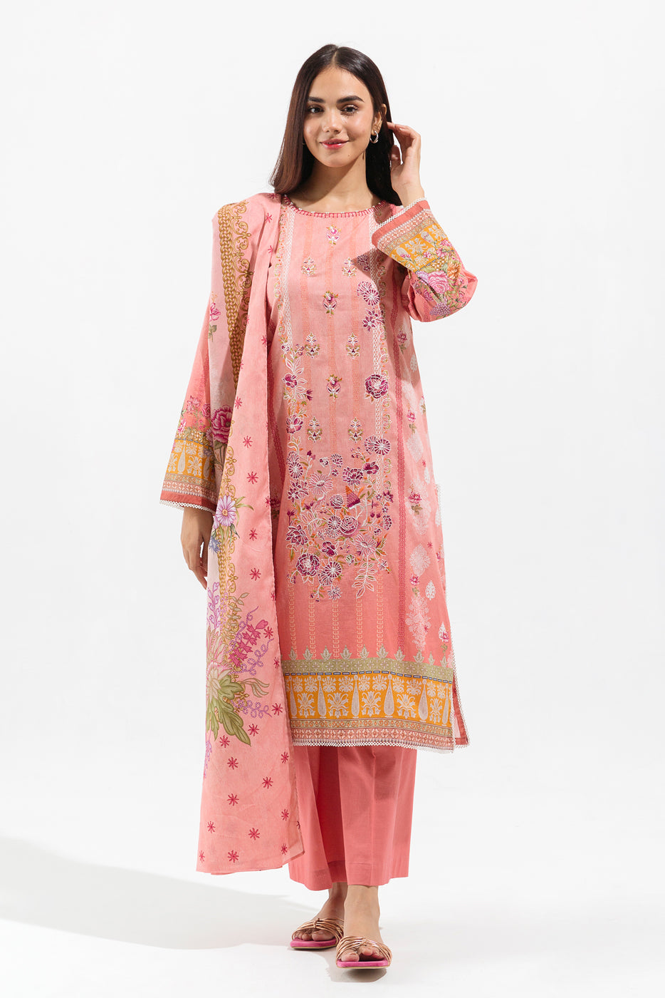 3 PIECE - EMBROIDERED LAWN SUIT - ROUGE ORCHID