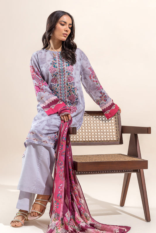 3 PIECE - EMBROIDERED LAWN SUIT - ZENITH PLUM (UNSTITCHED)
