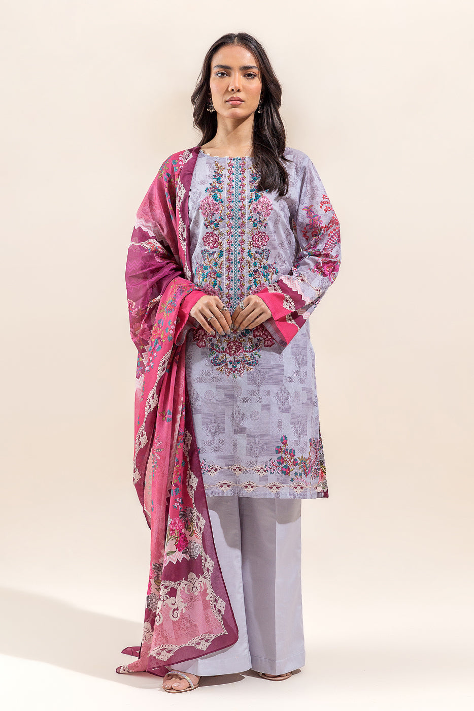 3 PIECE - EMBROIDERED LAWN SUIT - ZENITH PLUM (UNSTITCHED)