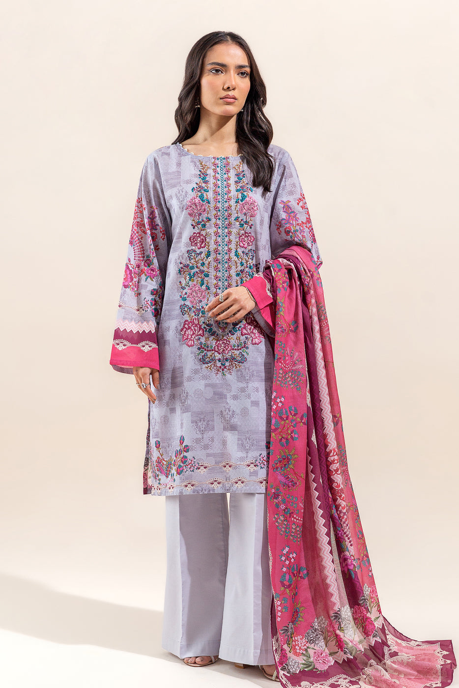 3 PIECE - EMBROIDERED LAWN SUIT - ZENITH PLUM (UNSTITCHED)