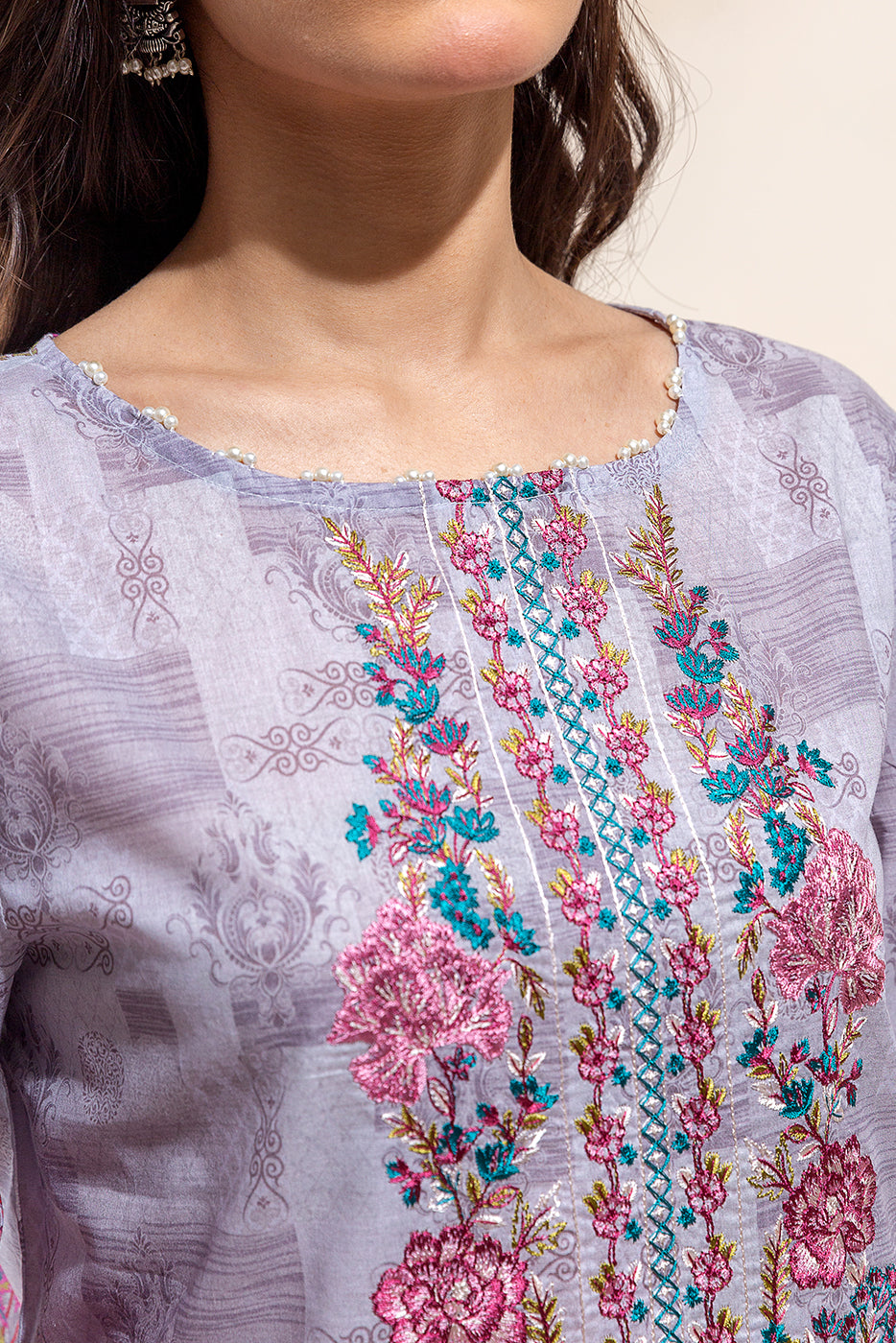 3 PIECE - EMBROIDERED LAWN SUIT - ZENITH PLUM (UNSTITCHED)