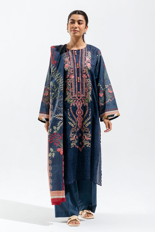 3 PIECE - EMBROIDERED LAWN SUIT - PRUSSIAN GRACE