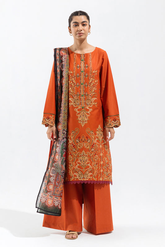 3 PIECE - EMBROIDERED MULTI NAPS SUIT - TANGERINE SAGE (UNSTITCHED)