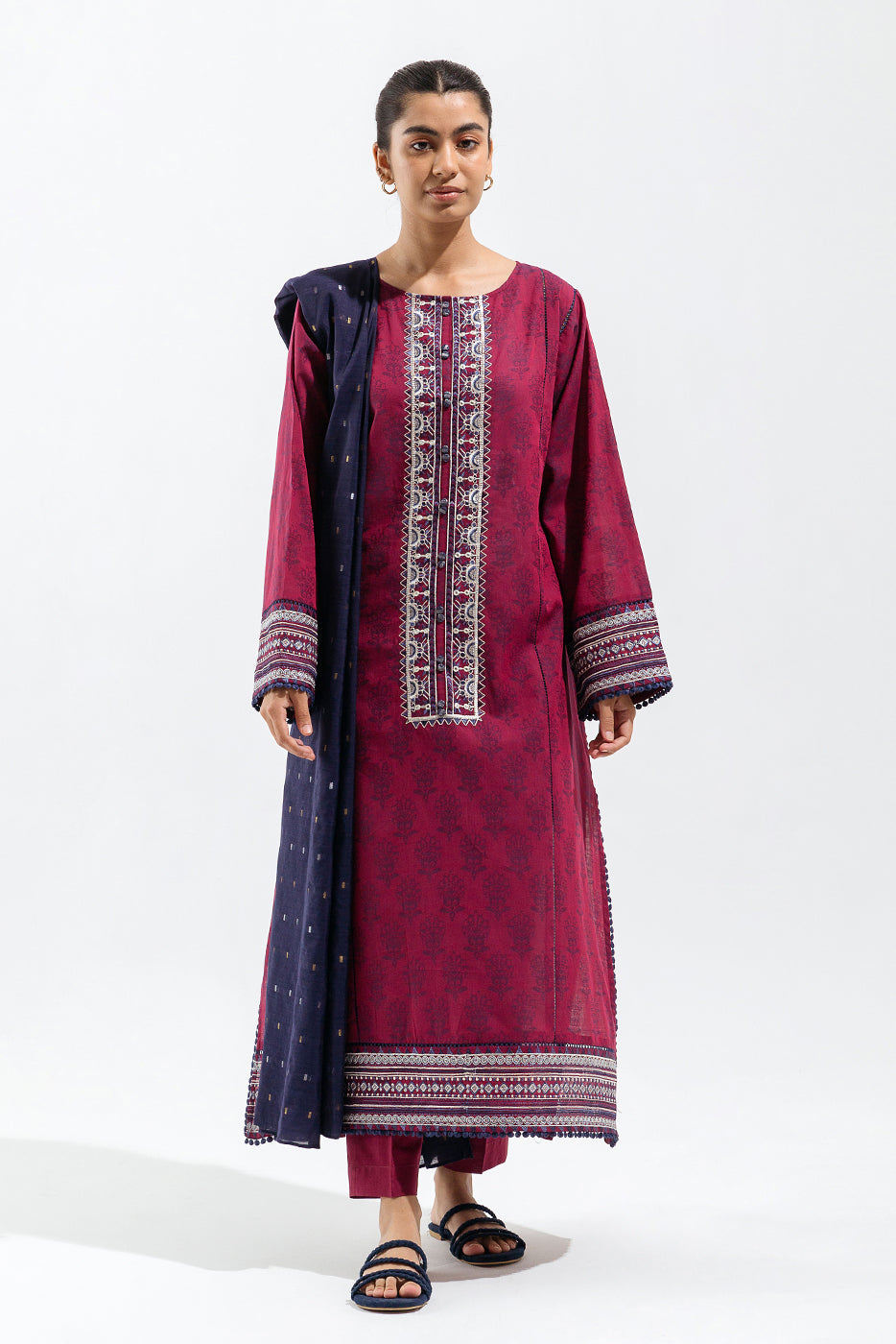 2 PIECE - EMBROIDERED SELF JACQUARD SUIT - SANGRIA WEAVE (UNSTITCHED)