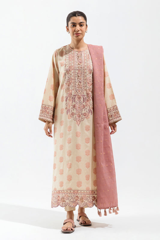 3 PIECE - EMBROIDERED JACQUARD SUIT - ROSY ORCHID (UNSTITCHED)