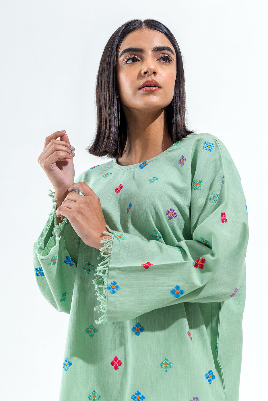 EMBROIDERED SLUB KHADDAR SHIRT (PRET)