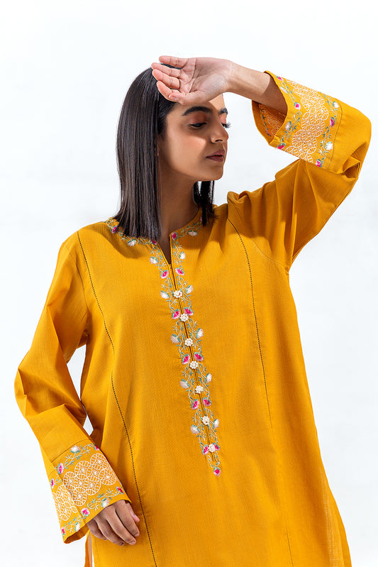 EMBROIDERED SLUB KHADDAR SHIRT(PRET)