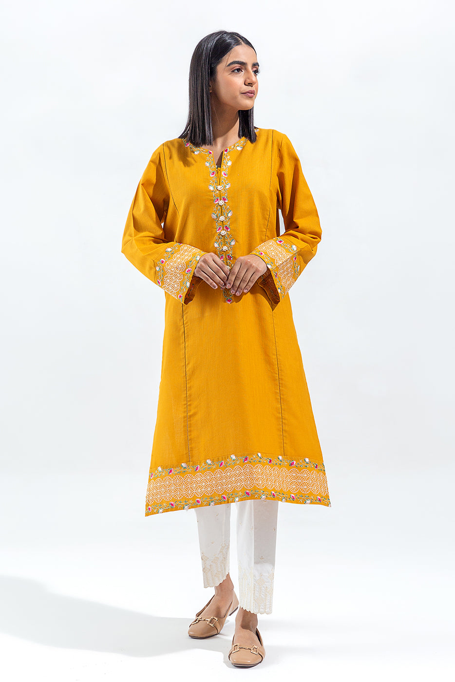 EMBROIDERED SLUB KHADDAR SHIRT(PRET)