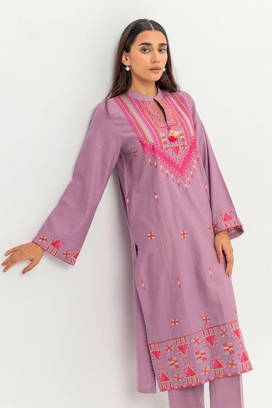 2 PIECE EMBROIDERED SLUB KHADDAR SUIT (PRET)