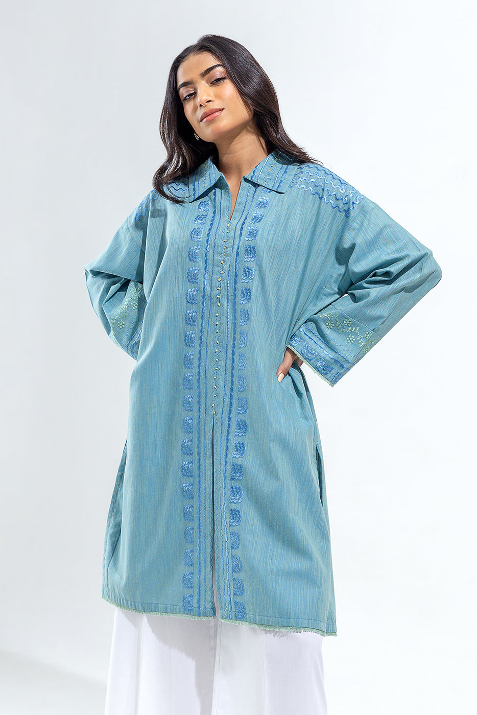 EMBROIDERED SLUB KHADDAR SHIRT (PRET)