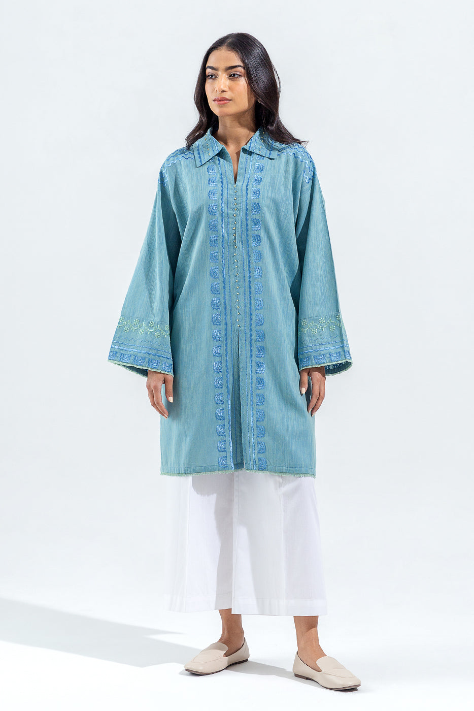 EMBROIDERED SLUB KHADDAR SHIRT (PRET)