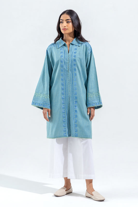 EMBROIDERED SLUB KHADDAR SHIRT (PRET)