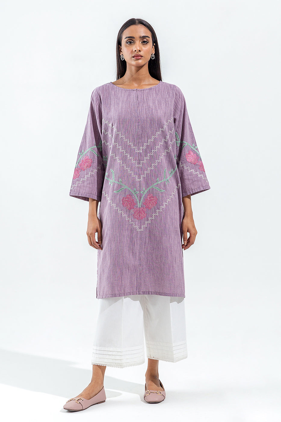 EMBROIDERED SLUB KHADDAR SHIRT (PRET)