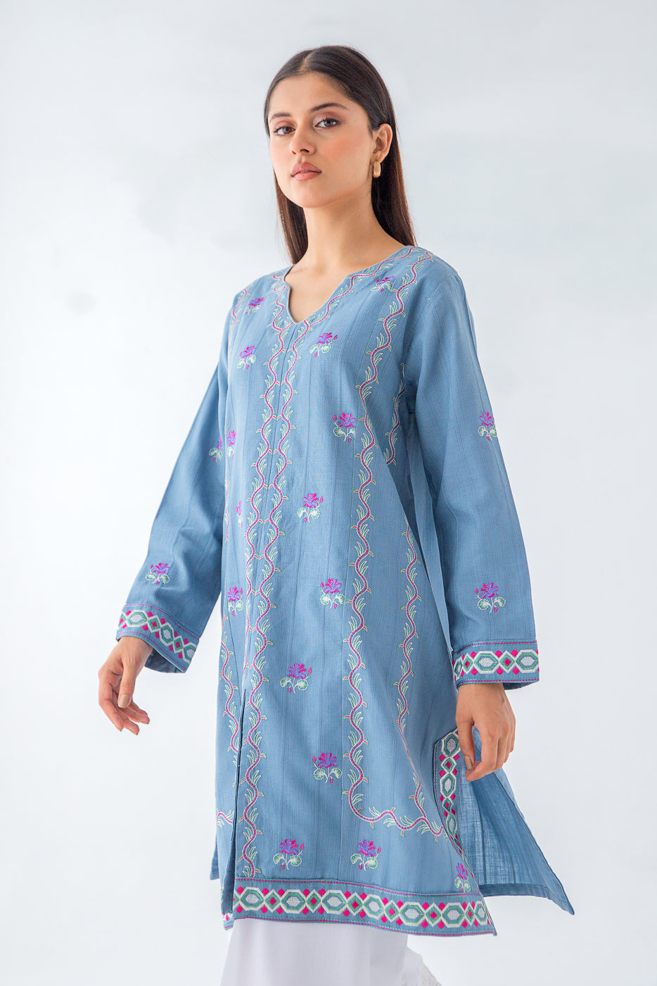 EMBROIDERED KHADDAR JACQUARD SHIRT (PRET)