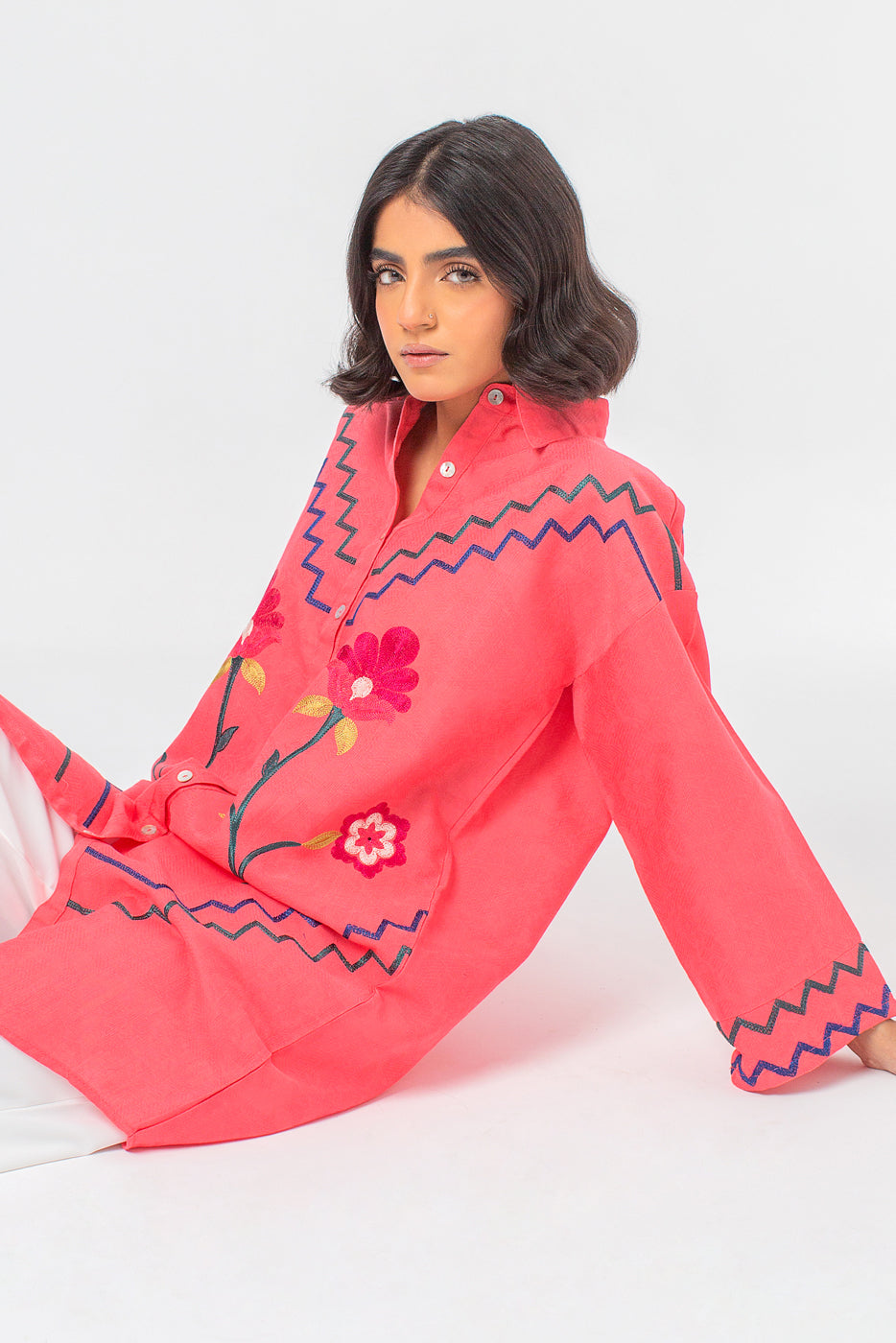 EMBROIDERED KHADDAR JACQUARD SHIRT (PRET)