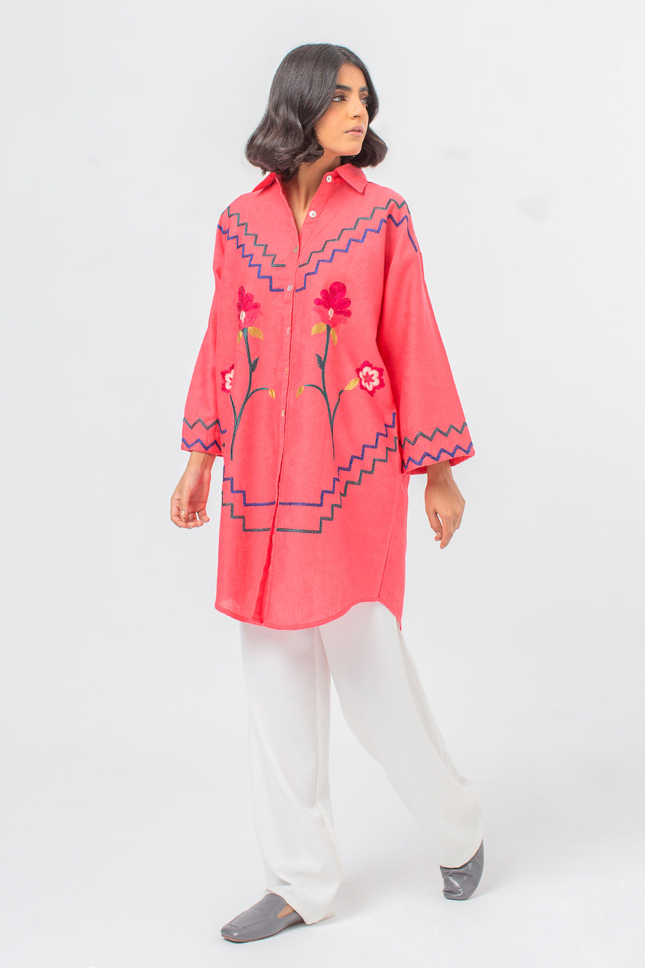 EMBROIDERED KHADDAR JACQUARD SHIRT (PRET)