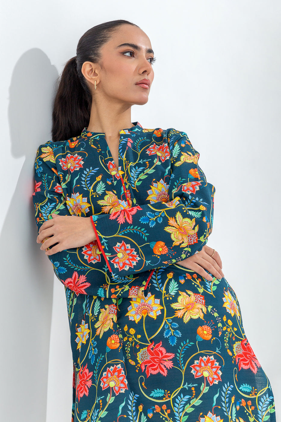 PRINTED SLUB KHADDAR SHIRT (PRET)