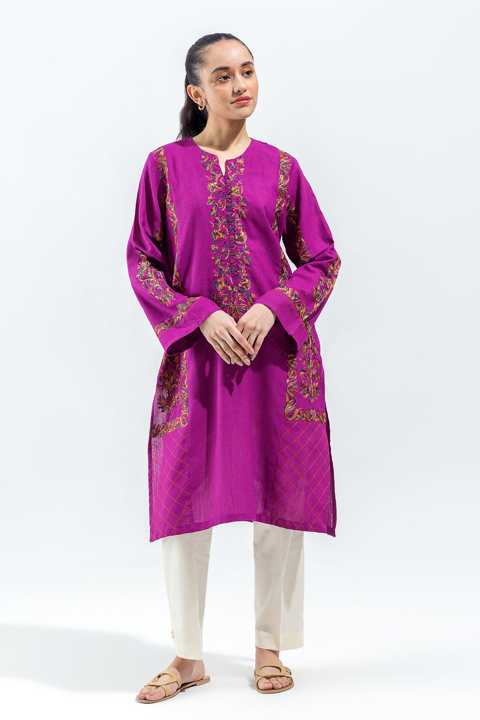 EMBROIDERED SLUB KHADDAR SHIRT (PRET)