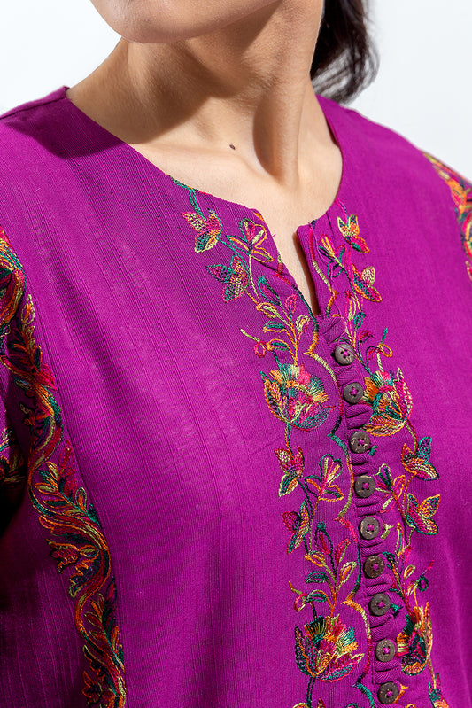 EMBROIDERED SLUB KHADDAR SHIRT (PRET)