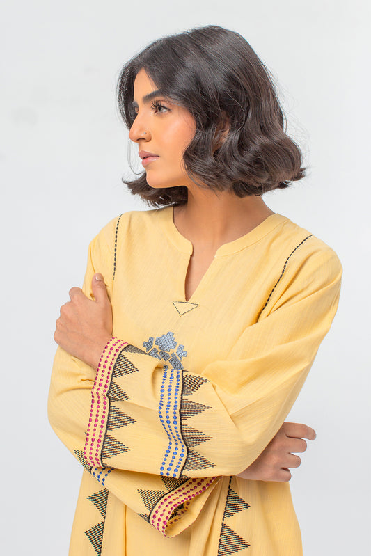 EMBROIDERED SLUB KHADDAR SHIRT (PRET)