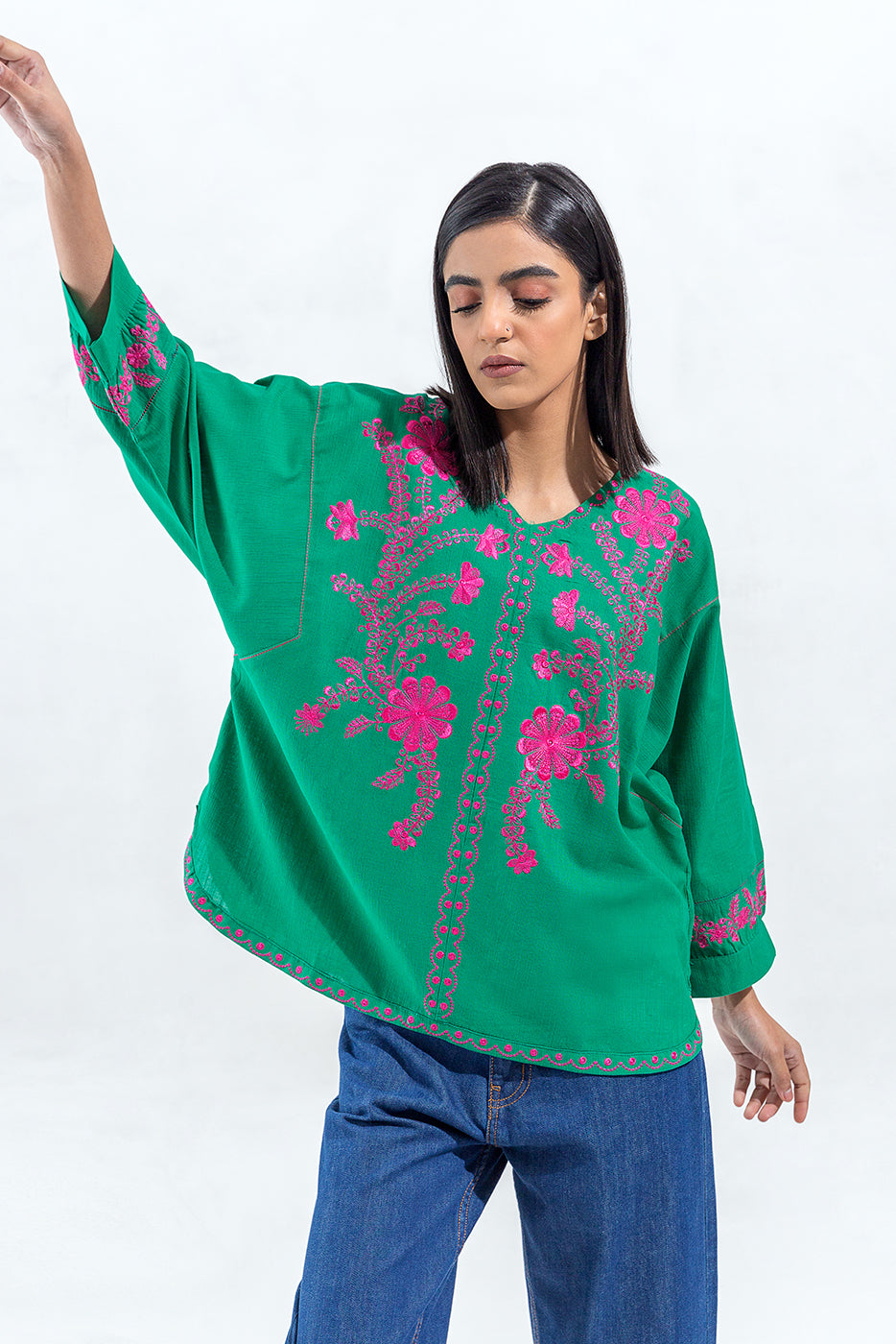 EMBROIDERED SLUB KHADDAR SHIRT(PRET)