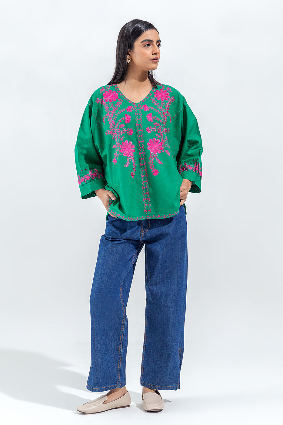 EMBROIDERED SLUB KHADDAR SHIRT(PRET)