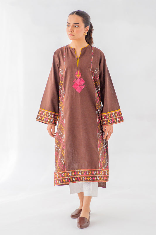 EMBROIDERED SLUB KHADDAR SHIRT (PRET)
