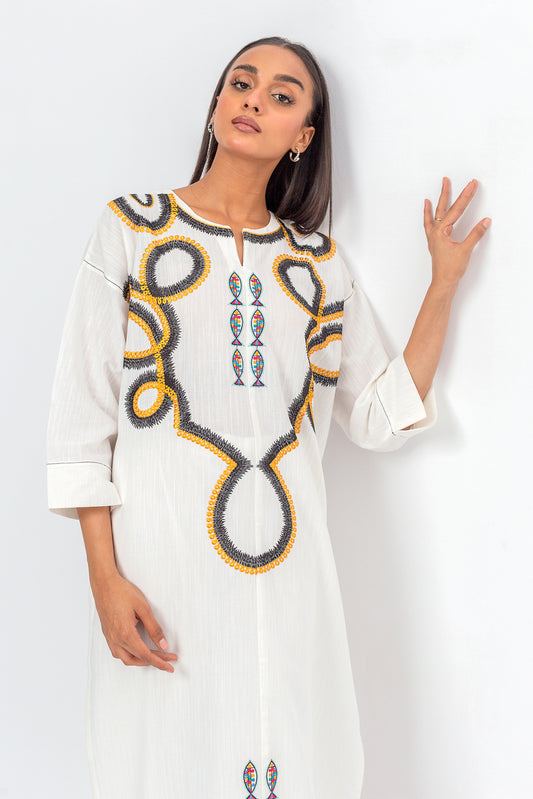EMBROIDERED SLUB KHADDAR SHIRT (PRET)