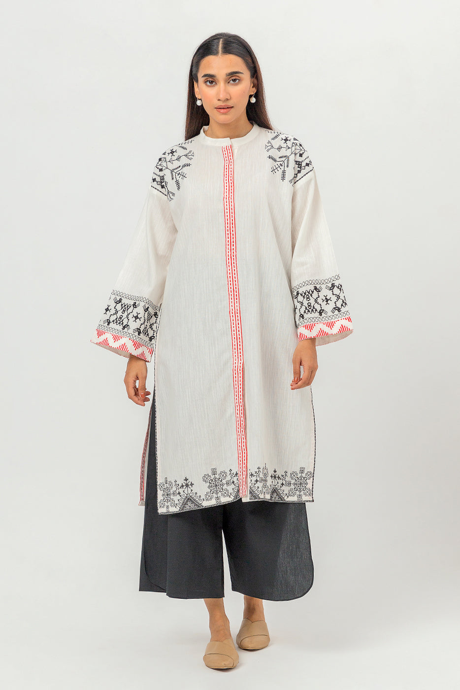 EMBROIDERED SLUB KHADDAR SHIRT (PRET)