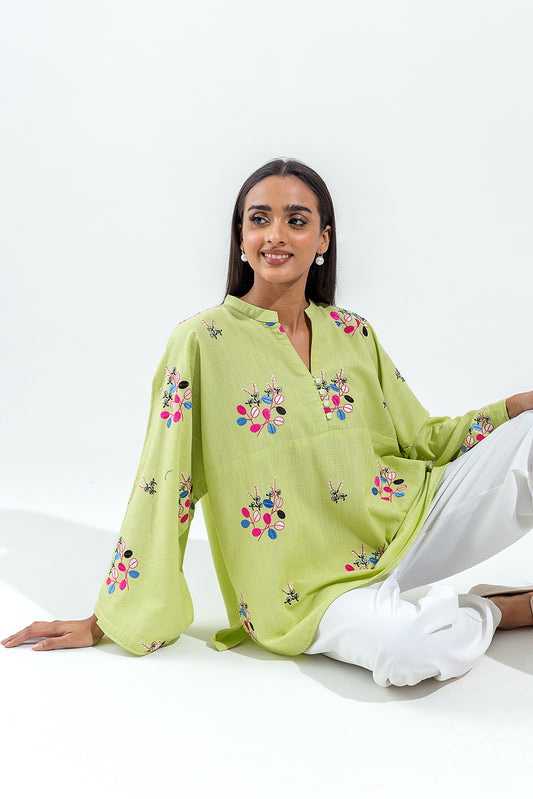 EMBROIDERED SLUB KHADDAR TOP (PRET)