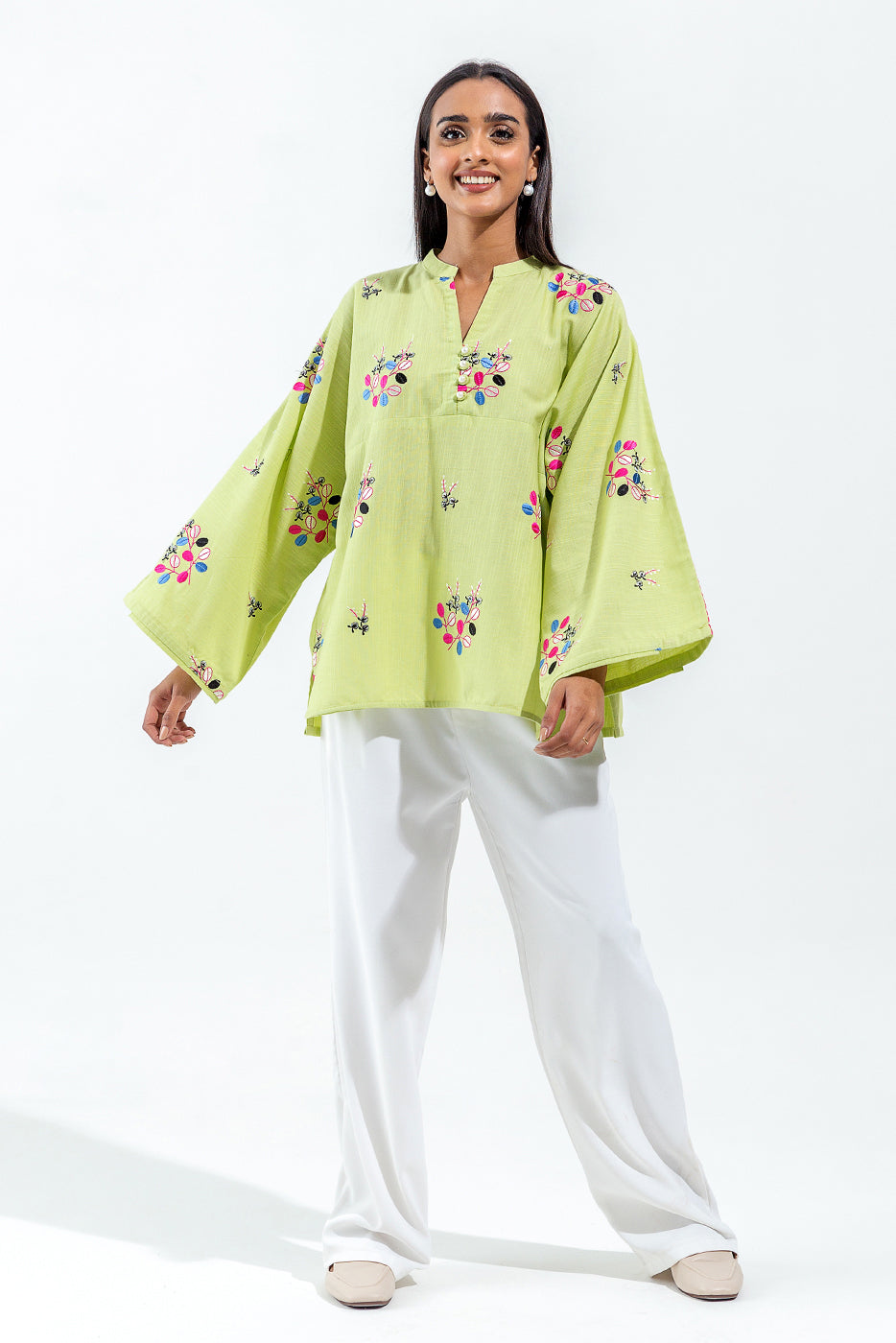 EMBROIDERED SLUB KHADDAR TOP (PRET)