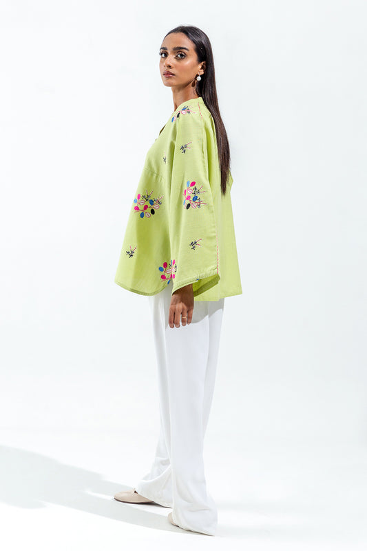 EMBROIDERED SLUB KHADDAR TOP (PRET)