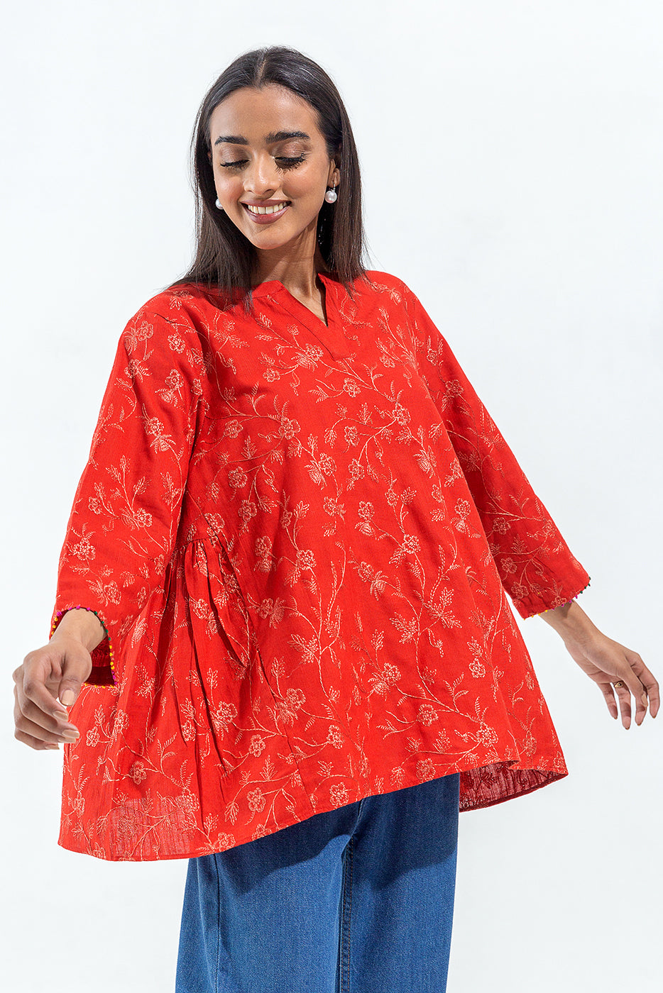 EMBROIDERED SLUB KHADDAR TOP (PRET)