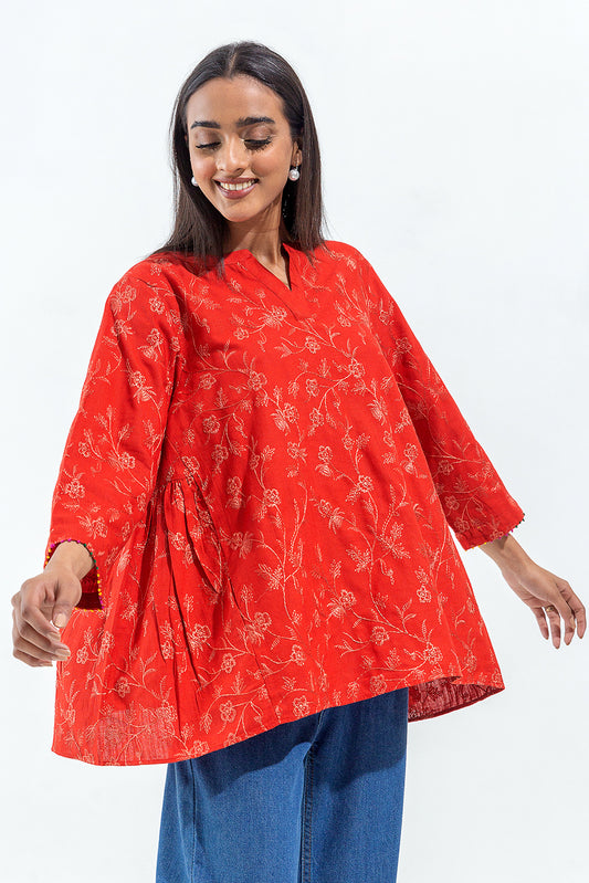EMBROIDERED SLUB KHADDAR TOP (PRET)