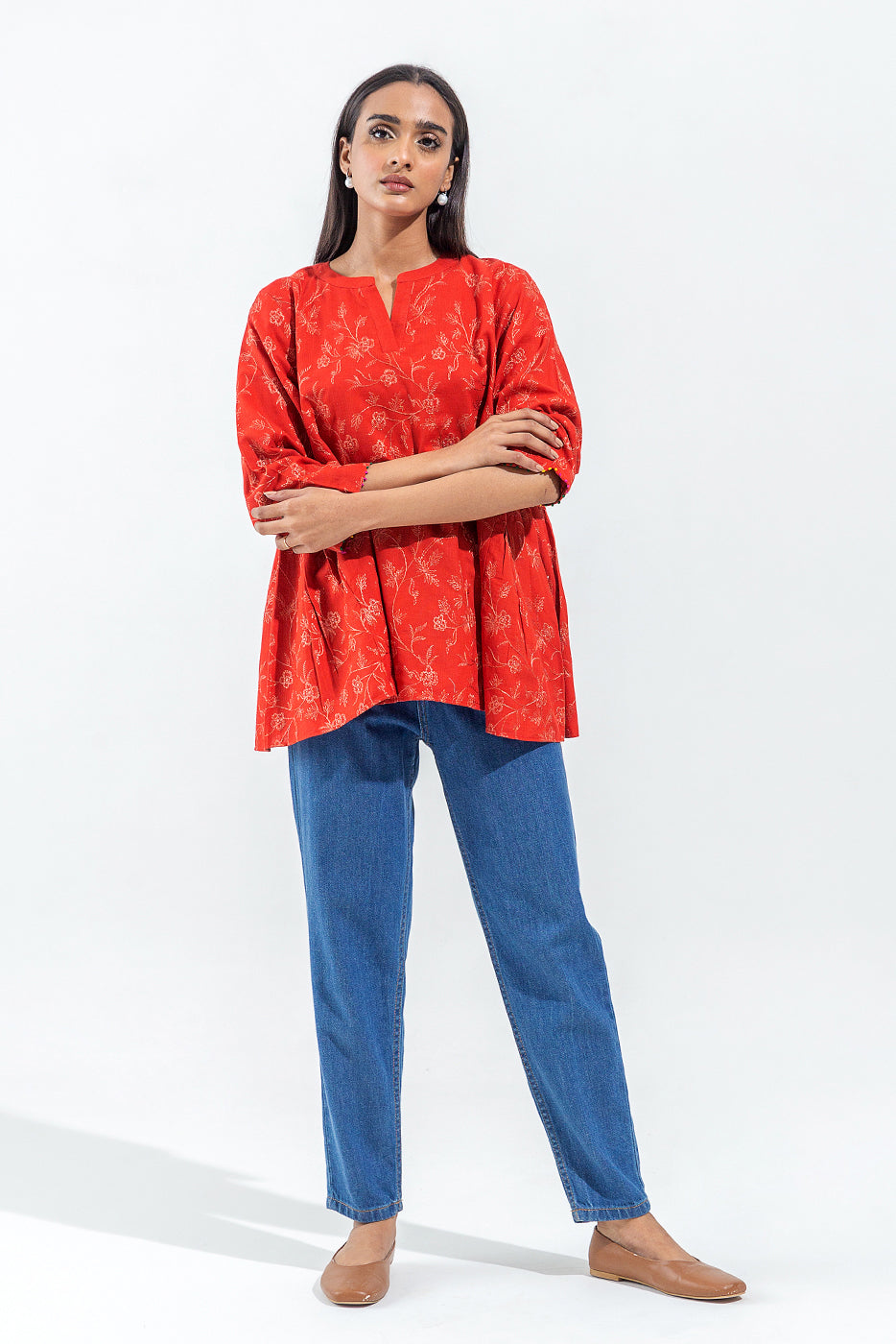 EMBROIDERED SLUB KHADDAR TOP (PRET)