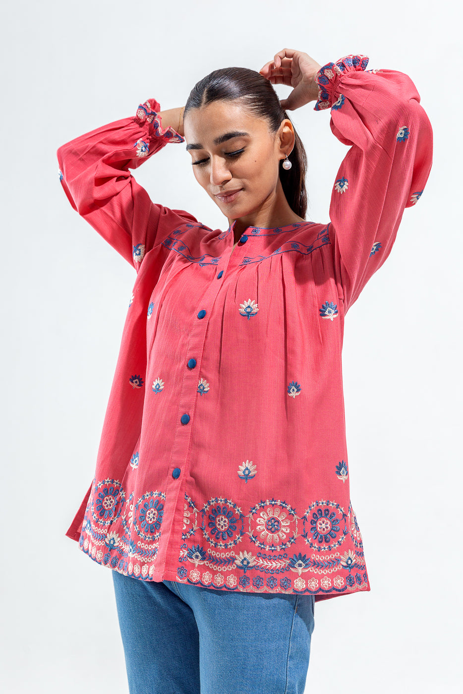 EMBROIDERED SLUB KHADDAR TOP (PRET)