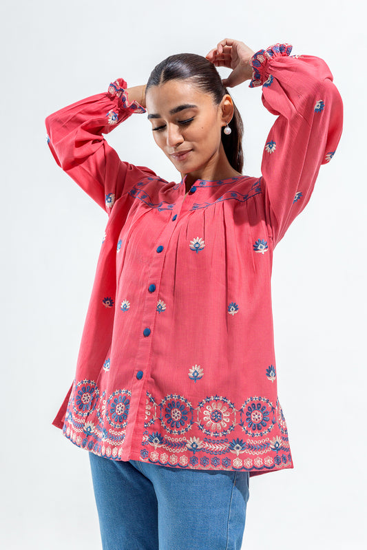 EMBROIDERED SLUB KHADDAR TOP (PRET)