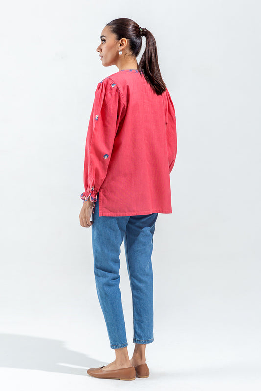 EMBROIDERED SLUB KHADDAR TOP (PRET)