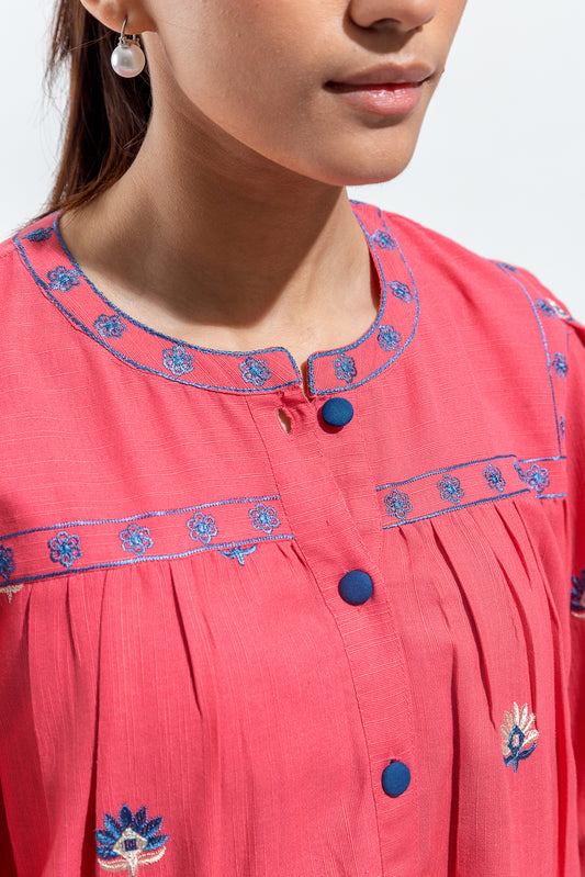 EMBROIDERED SLUB KHADDAR TOP (PRET)