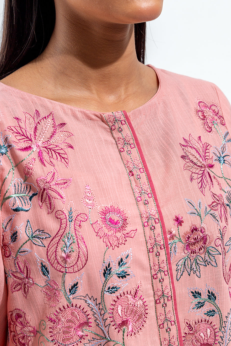 EMBROIDERED SLUB KHADDAR SHIRT (PRET)