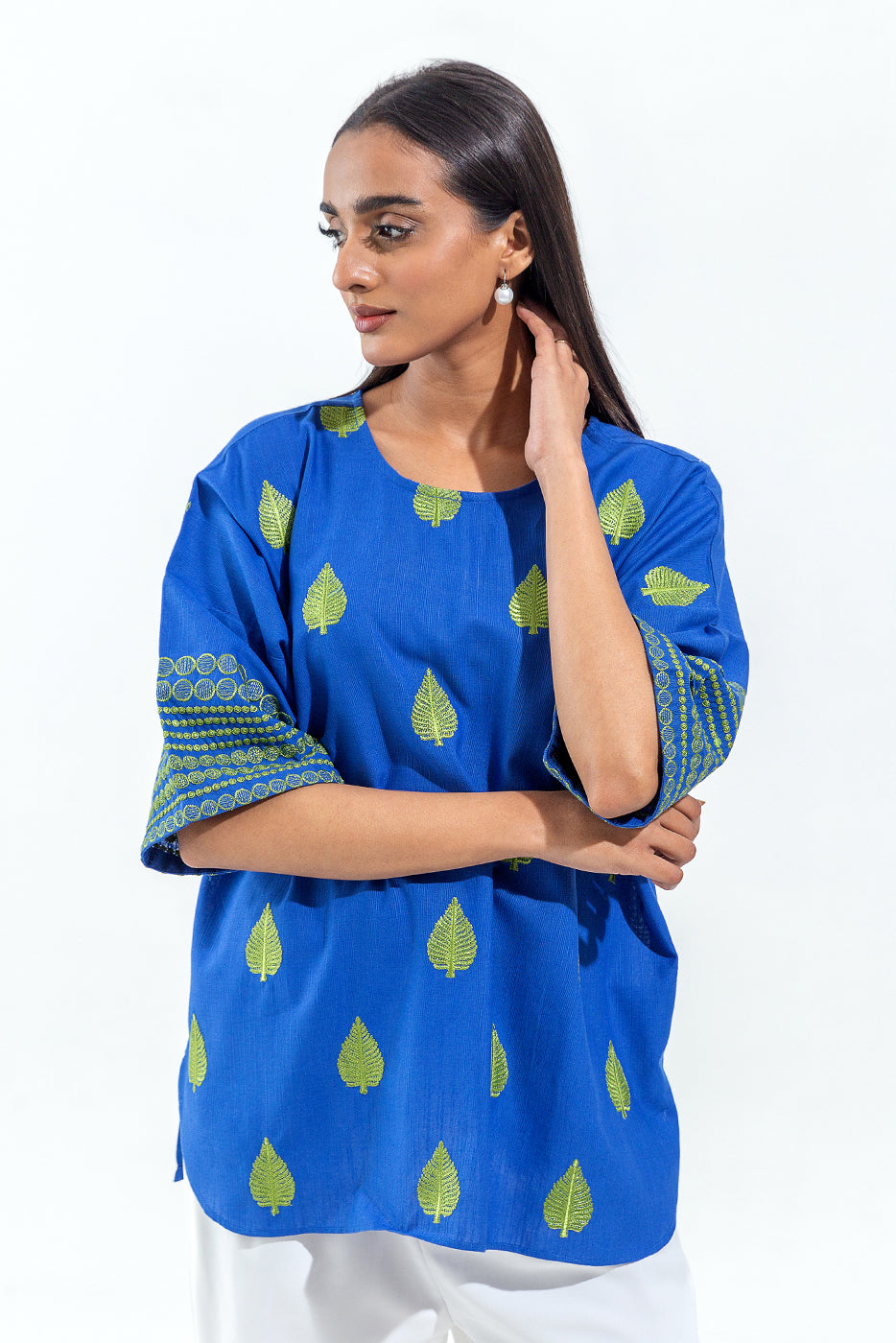 EMBROIDERED SLUB KHADDAR TOP (PRET)